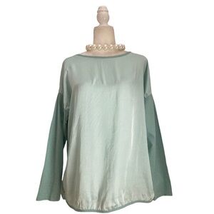 Florencia Two Tone Pullover Top in Seafoam Green Long Sleeves Italian Fabric